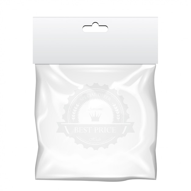 Vettore borsa da tasca in plastica. modello trasparente. illustrazione