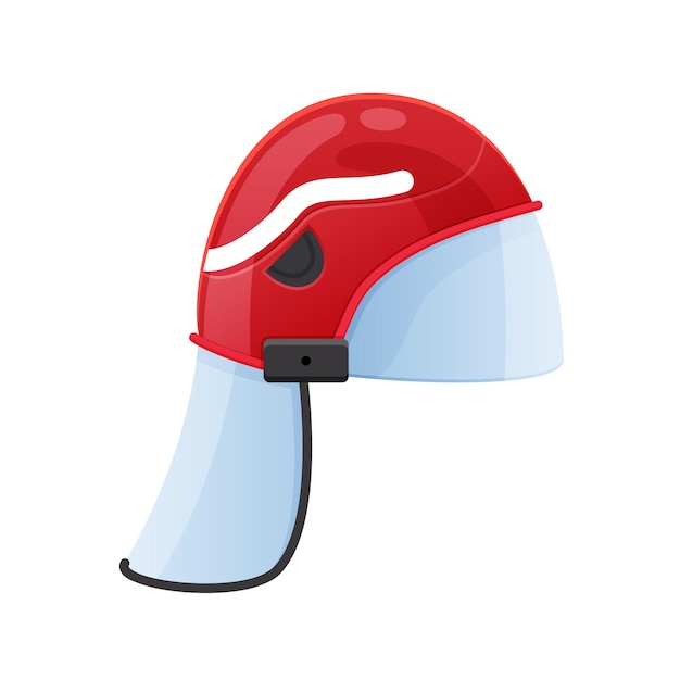 Plastic red fire helmet with protective glass fighting fire