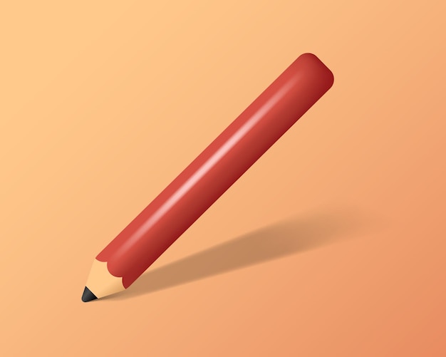 Plastic red pencil 3d realistic pencil Vector illustration