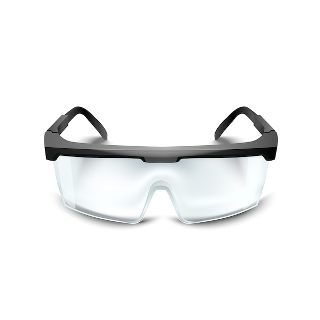 Vector plastic safety glasses on white background. working goggles  eye protection gear for construction, medicine and sports