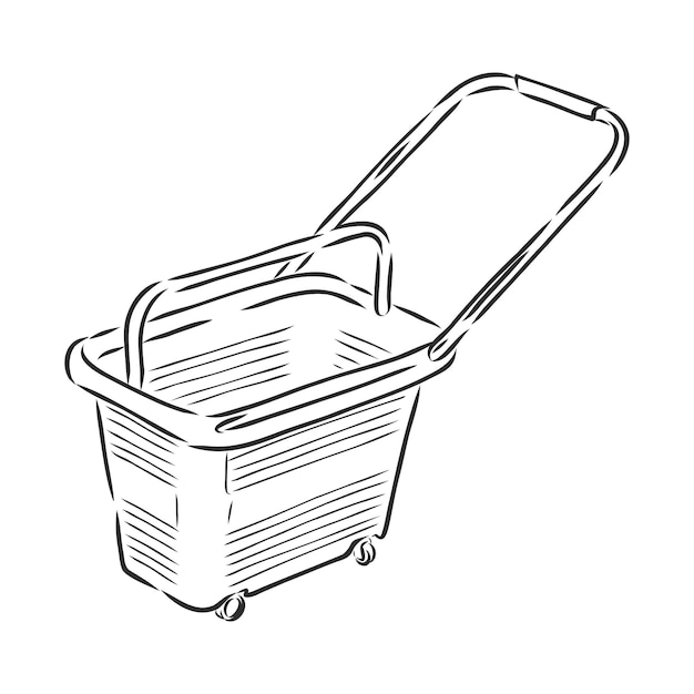 Cestino della spesa in plastica stile doodle schizzo illustrazione vettoriale disegnato a mano carrello della spesa