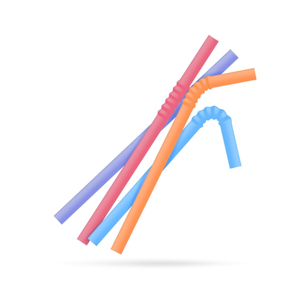 Vector plastic straws waste plastic reduction concept for the planet 3d illustration