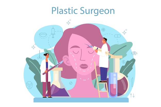 Vector plastic surgeon concept. idea of body and face correction.