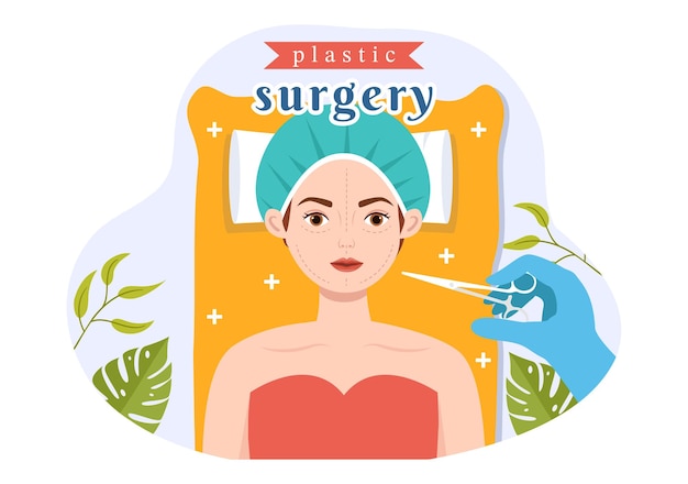 Vettore chirurgia plastica illustrazione di un'operazione chirurgica medica sul corpo o sul viso come previsto