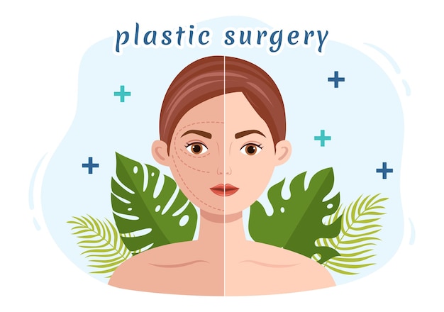 Vector plastic surgery illustration of medical surgical operation on the body or face as expected