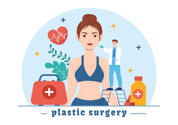 Vector plastic surgery illustration of medical surgical operation on the body or face as expected