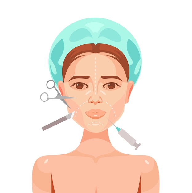 Vector plastic surgery. woman face.