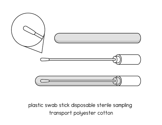 実験セットアップ ラボ アウトライン ベクトル図のプラスチック綿棒スティック使い捨て無菌図