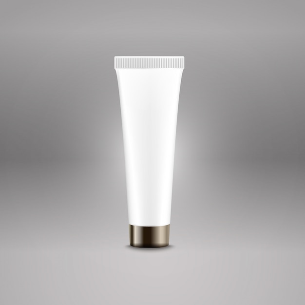Plastic tube advertising vector template. Cream bottle template for brand logo