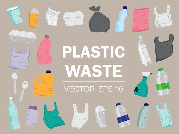 Vector plastic waste illustration vector set