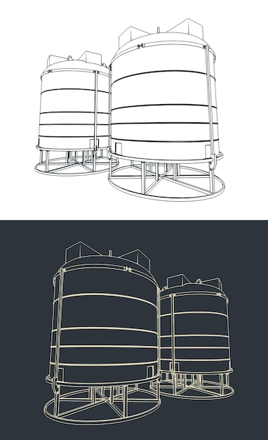 plastic water tanks on metal basis sketches