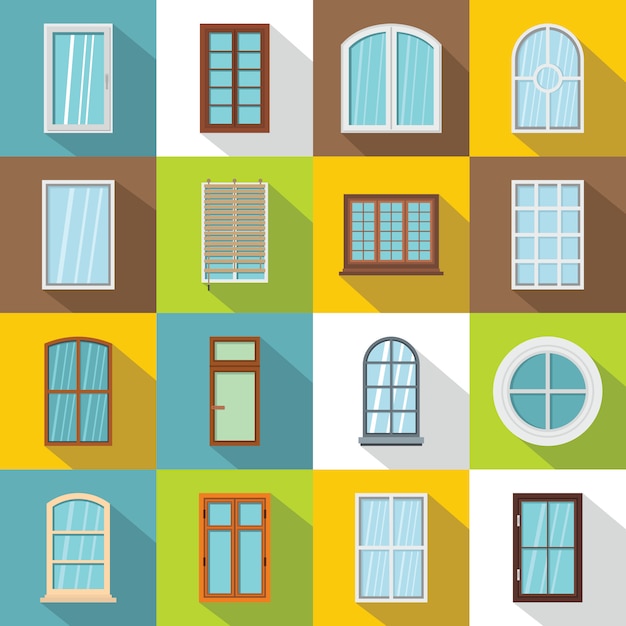 Vector plastic window forms icons set, flat style