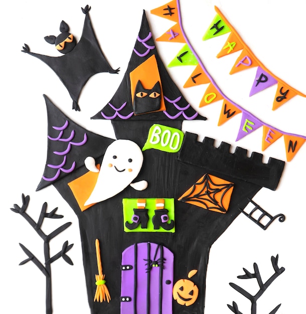 Vector plasticine halloween with house illustration