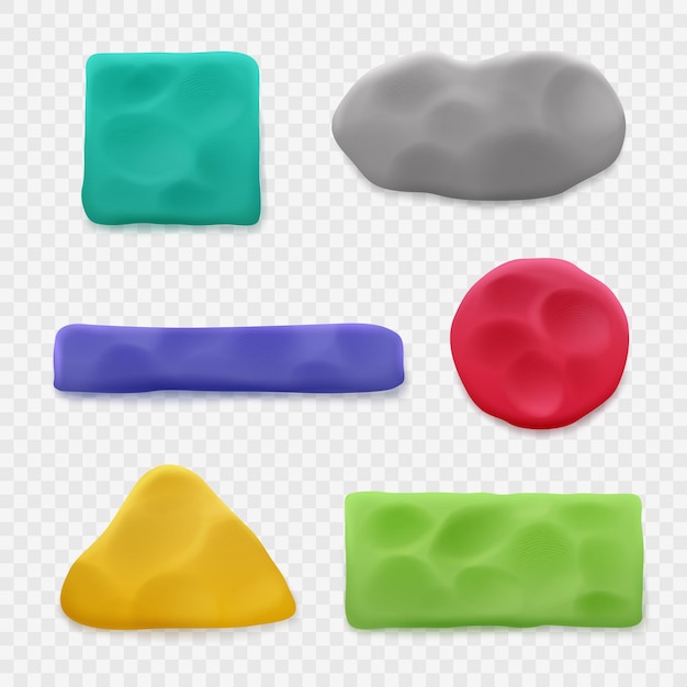 Plasticine realistic templates of geometrical forms different colors and shapes isolated decent vector plasticine set