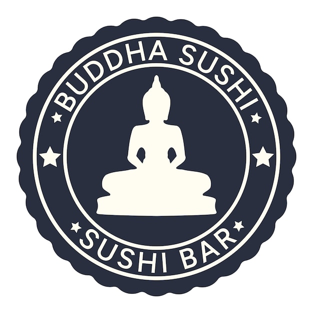 Plat Aziatisch eten. Boeddha Sushi Bar stempel logo vector illustratie