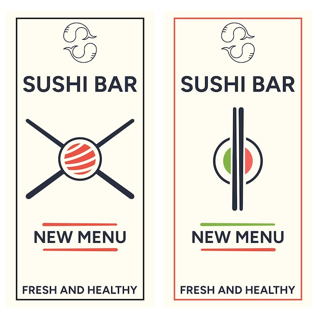 Plat Aziatisch eten. Sushi Bar, New Menu vector flyers sjabloon