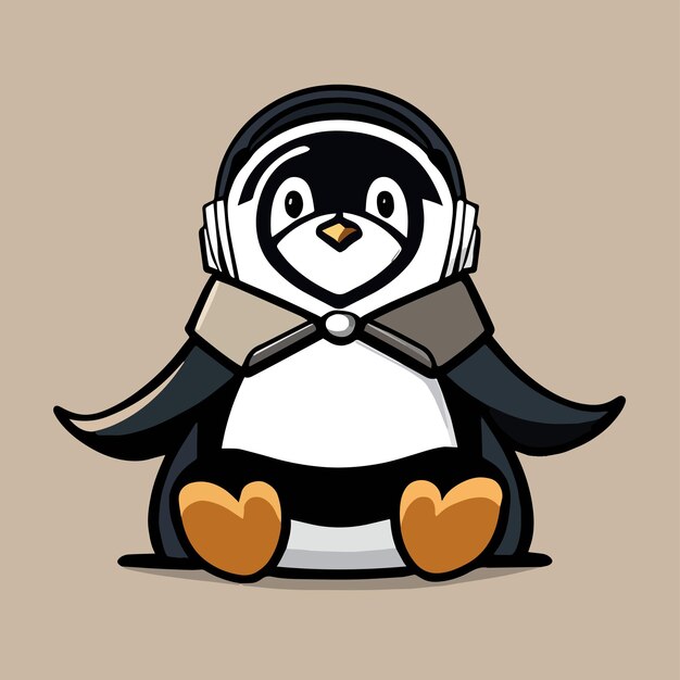 Plat cartoonontwerp in een schattig mascotteontwerp in coole dierenstijl voor een pinguïn die een headset draagt