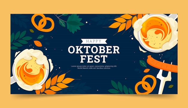 Plat horizontaal bannermalplaatje voor de oktoberfest-viering van het bierfestival