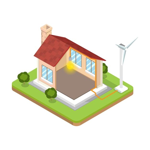 plat isometrisch modern alternatief energie-efficiënt gebouw vectorillustratie 3d isometrie eco