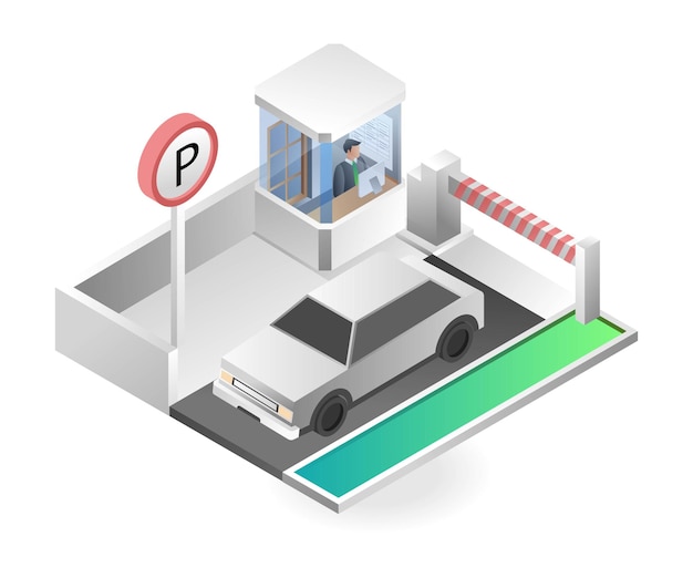 Plat isometrische illustratie van parkeerplaats