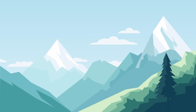 Vector plat minimalistisch design panorama van een berglandschap eenvoudig van kleur te veranderen