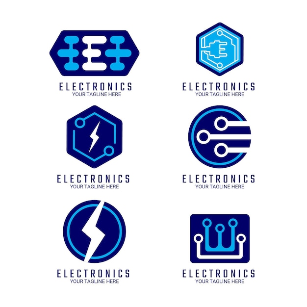Plat ontwerp elektronica logos pack