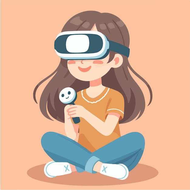 plat ontwerp illustratie concept van een meisje dat virtuele realiteit technologie speelt