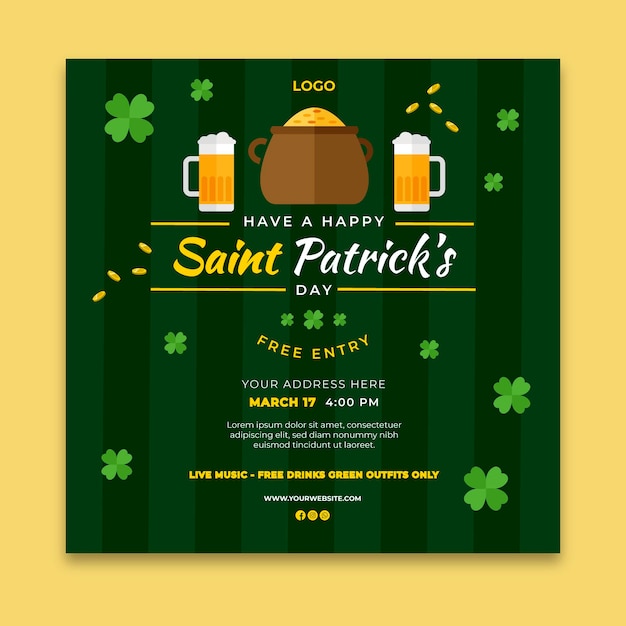 Vector plat ontwerp st. patrick's day vierkante flyer