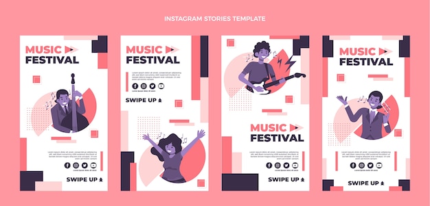 Vector plat ontwerp van instagramverhalen van muziekfestivals