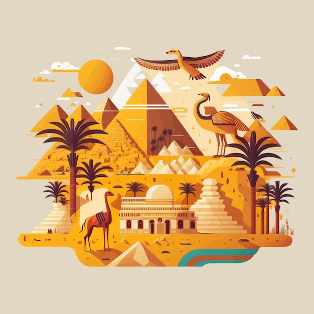 Plat ontwerp van piramide Gizeh in Egypte illustratie vector oriëntatiepunt toerisme