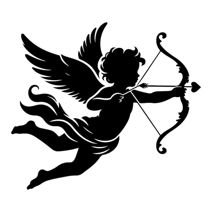Vector plat ontwerp vliegend cupido silhouet geïsoleerd op witte achtergrond