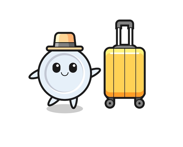 Plate cartoon illustration with luggage on vacation