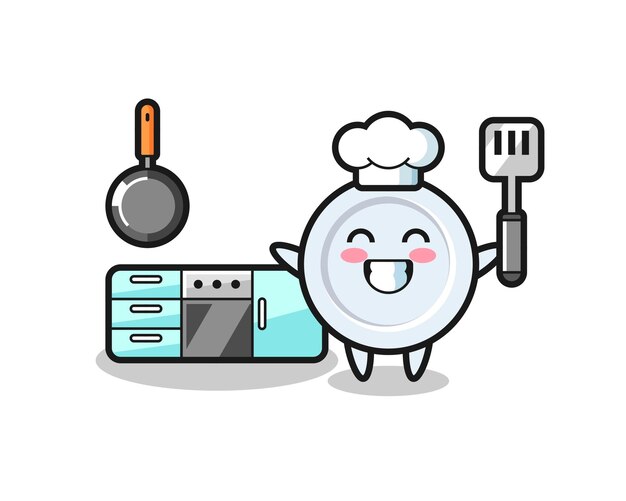 シェフが料理しているプレートキャラクターイラスト
