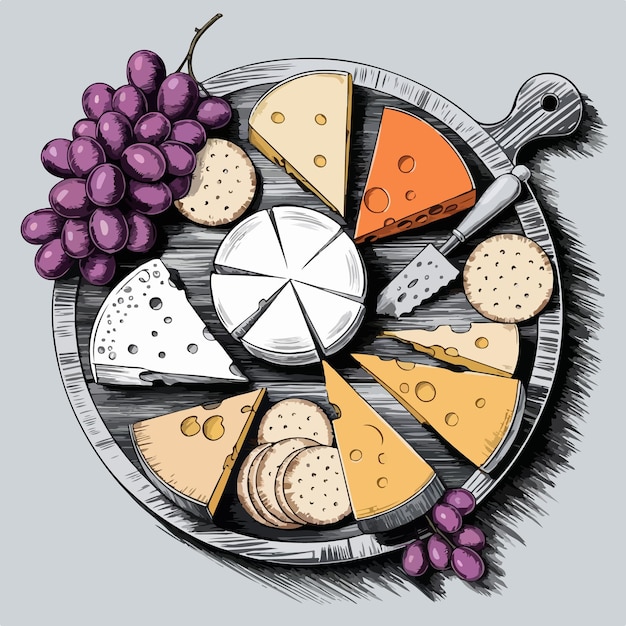 a plate of cheeses with the word cheese on it Ai generated
