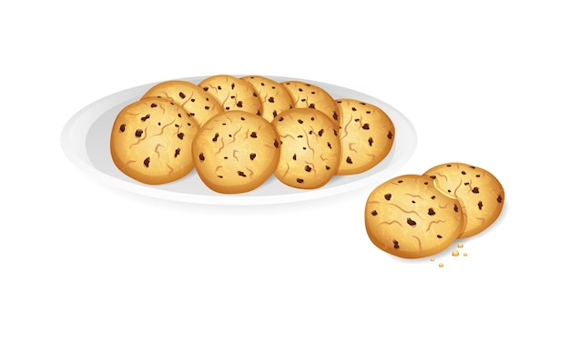 チョコレートチップが付いたクッキーの皿