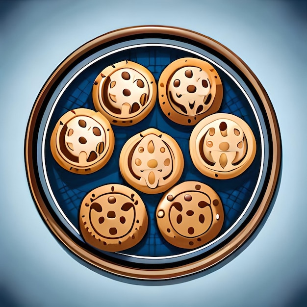 A plate of cookies with holes on it and a blue background.