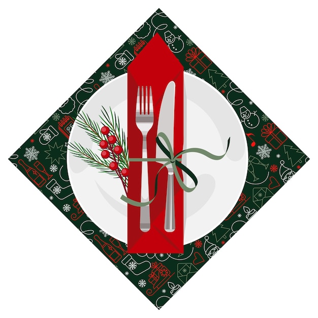 Vector plate and cutlery festive serving