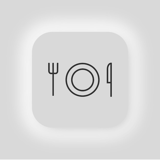 Vector plate and cutlery icon bowl knife and fork symbol sign utencil vector neumorphism