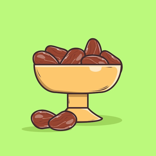 A Plate Of Date For Fasting Ramdhan vector illustration icon flat