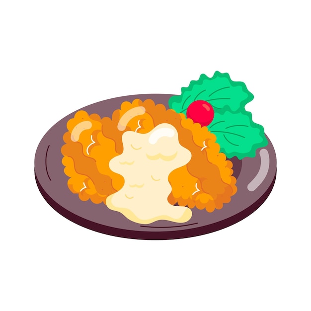 Vector a plate of food with a fruit on it