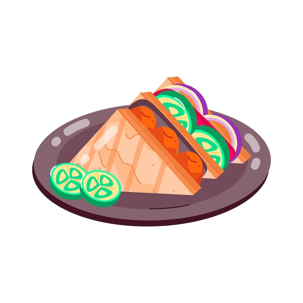 Vector a plate of food with a green and purple item on it