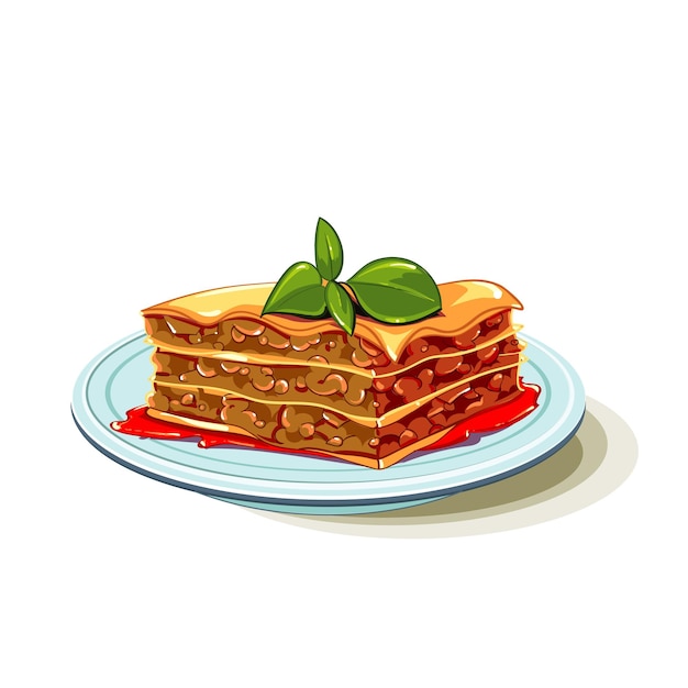 薄荷の葉が付いたケーキの絵を描いた食料の皿