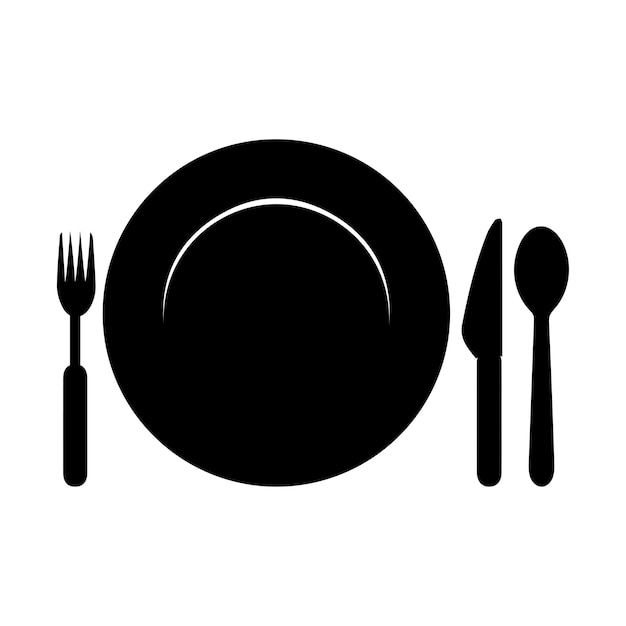 Plate fork and knife icon in flat style Food symbol isolated Plate icon Flat vector illustration