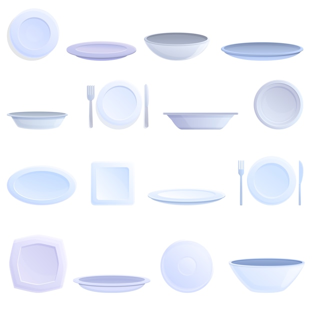 Plate icons set. Cartoon set of plate vector icons