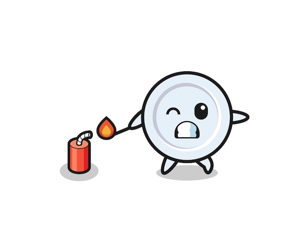 Plate mascot illustration playing firecracker