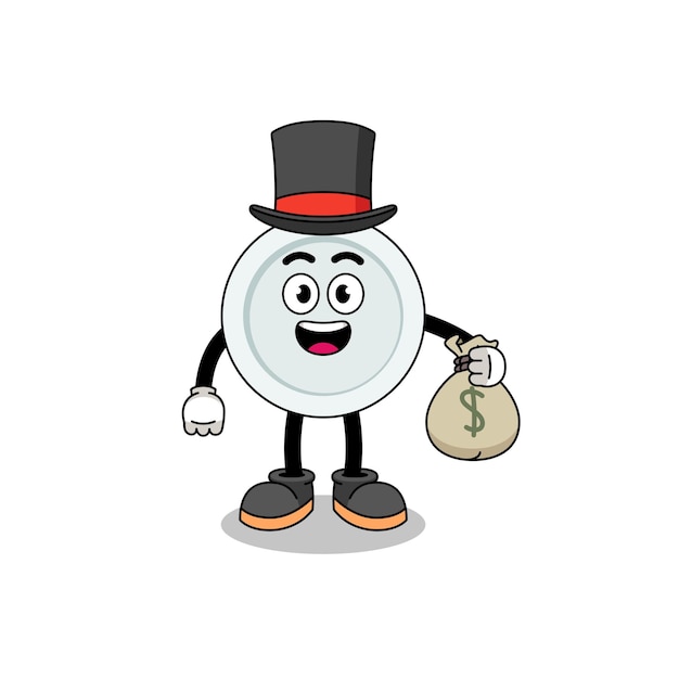 Plate mascot illustration rich man holding a money sack