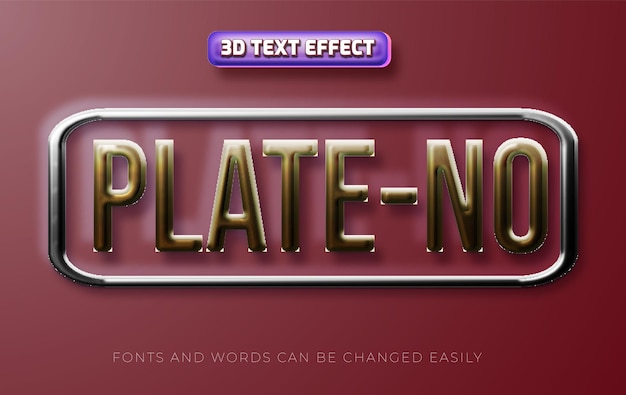 Plate no 3d editable text effect style