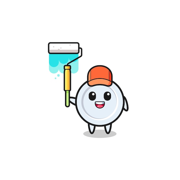 The plate painter mascot with a paint roller