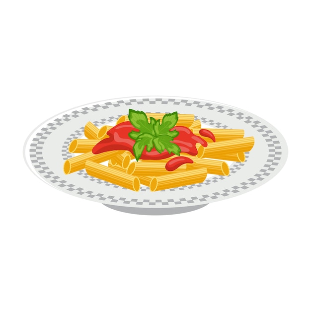 Plate of pasta pasta with ketchup and herbs italian cuisine food illustration vector