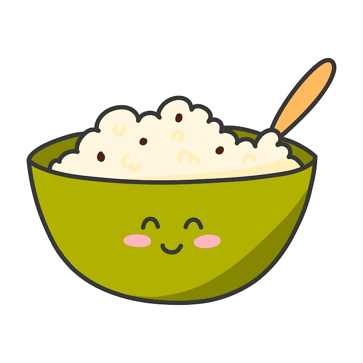 Vector かわいいスタイルのお粥のプレート ベクトル イラスト 漫画スタイルの朝食笑顔でミューズリー文字